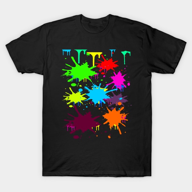 Neon colors paint splatter T-Shirt by colorsandpatterns